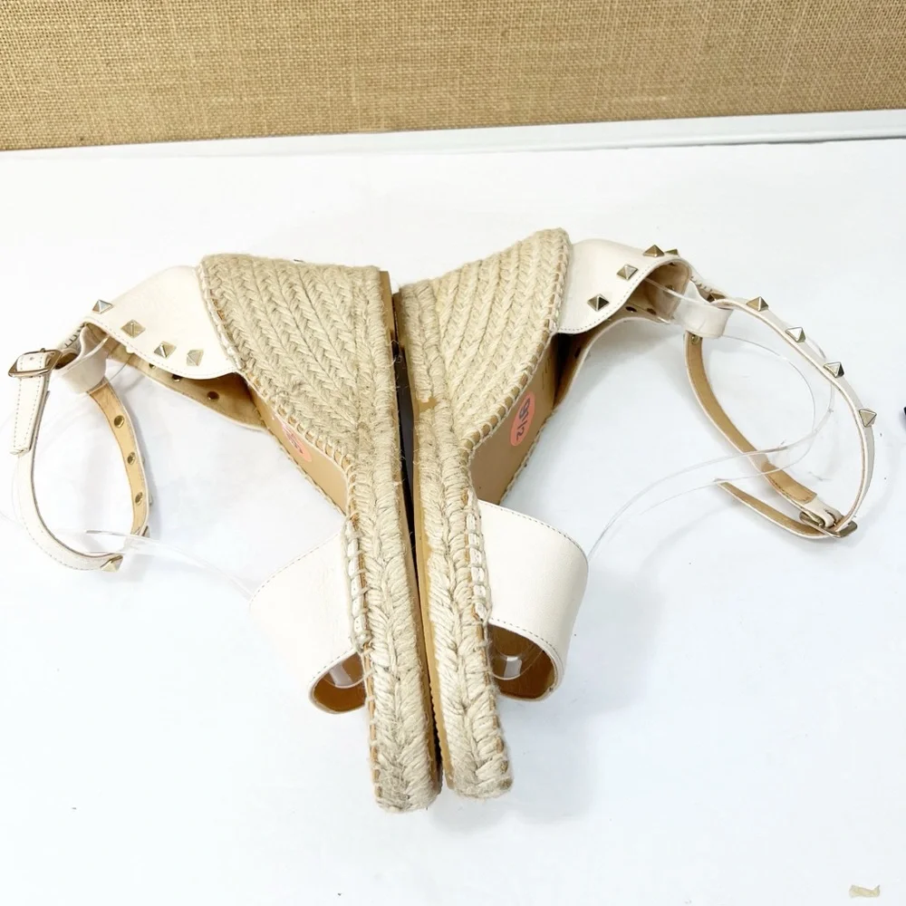Anthropologie Maypol Ankle Strap Studded Leather Espadrille Sandals Size 9.5